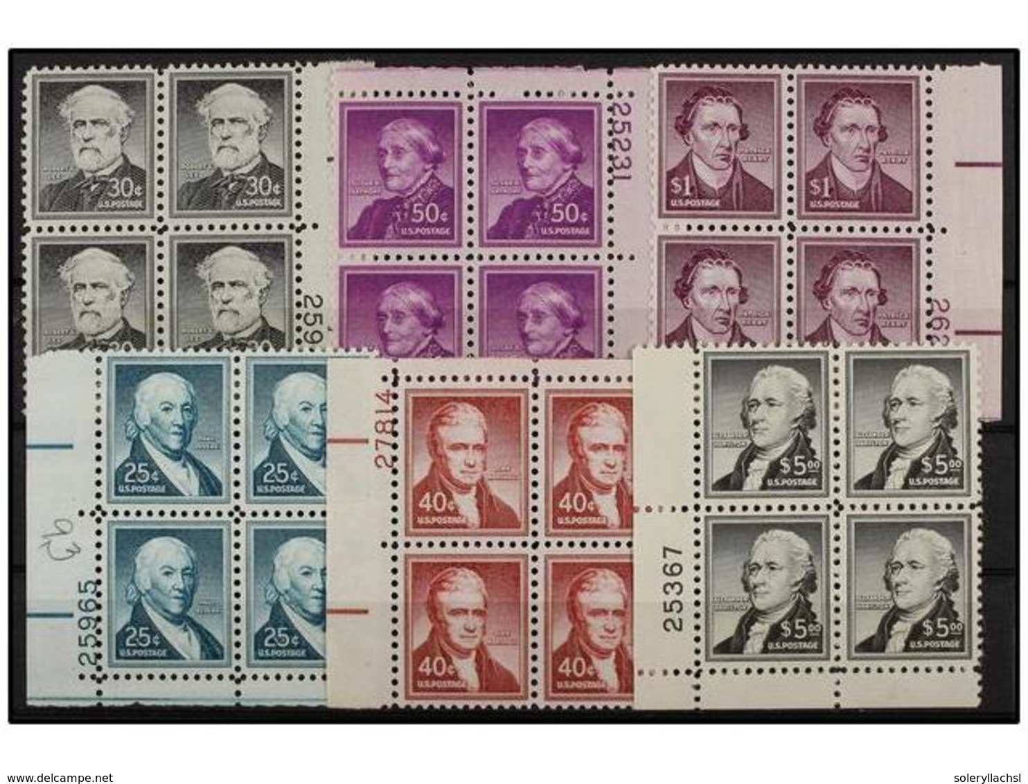 ** ESTADOS UNIDOS. Sc.1048/53. 1954-68.  25, 30, 40, 50 Cts.,   1  And  5 Dollars.  Block Of Four, Never Hinged. Scott.6 - Sonstige & Ohne Zuordnung