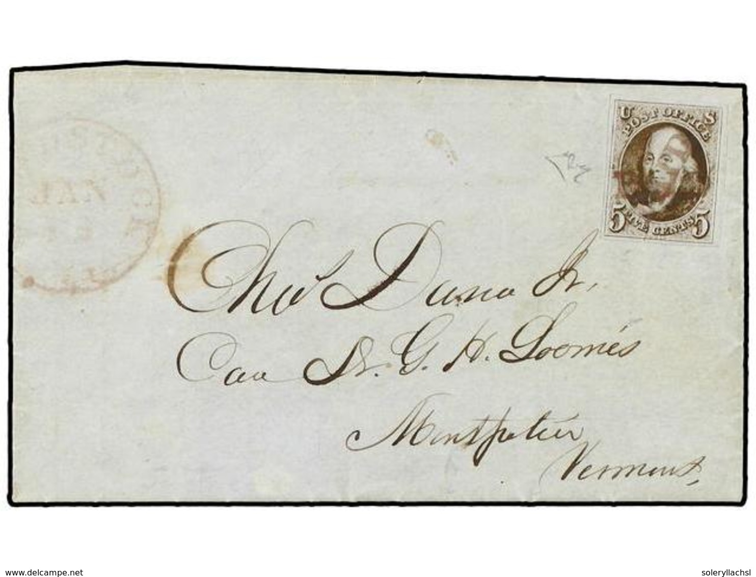 ESTADOS UNIDOS. 1847 (June 13). Entire Letter To MONTPETER (Vermont) Franked By Fine Four Margined 1847  5c.  Deep Brown - Autres & Non Classés
