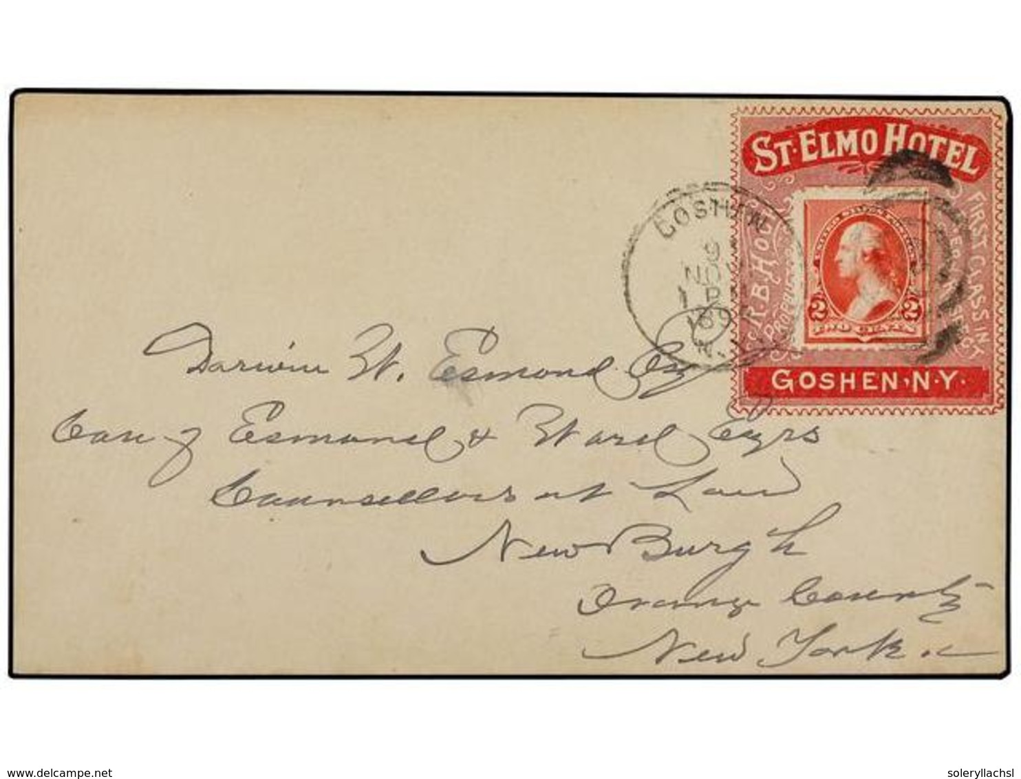 ESTADOS UNIDOS. 1894 (Nov 9). Cover To ORANGE COUNTY With Washington  2c.  Rose Applied In Centre Of 'St. Elmo Hotel / G - Altri & Non Classificati