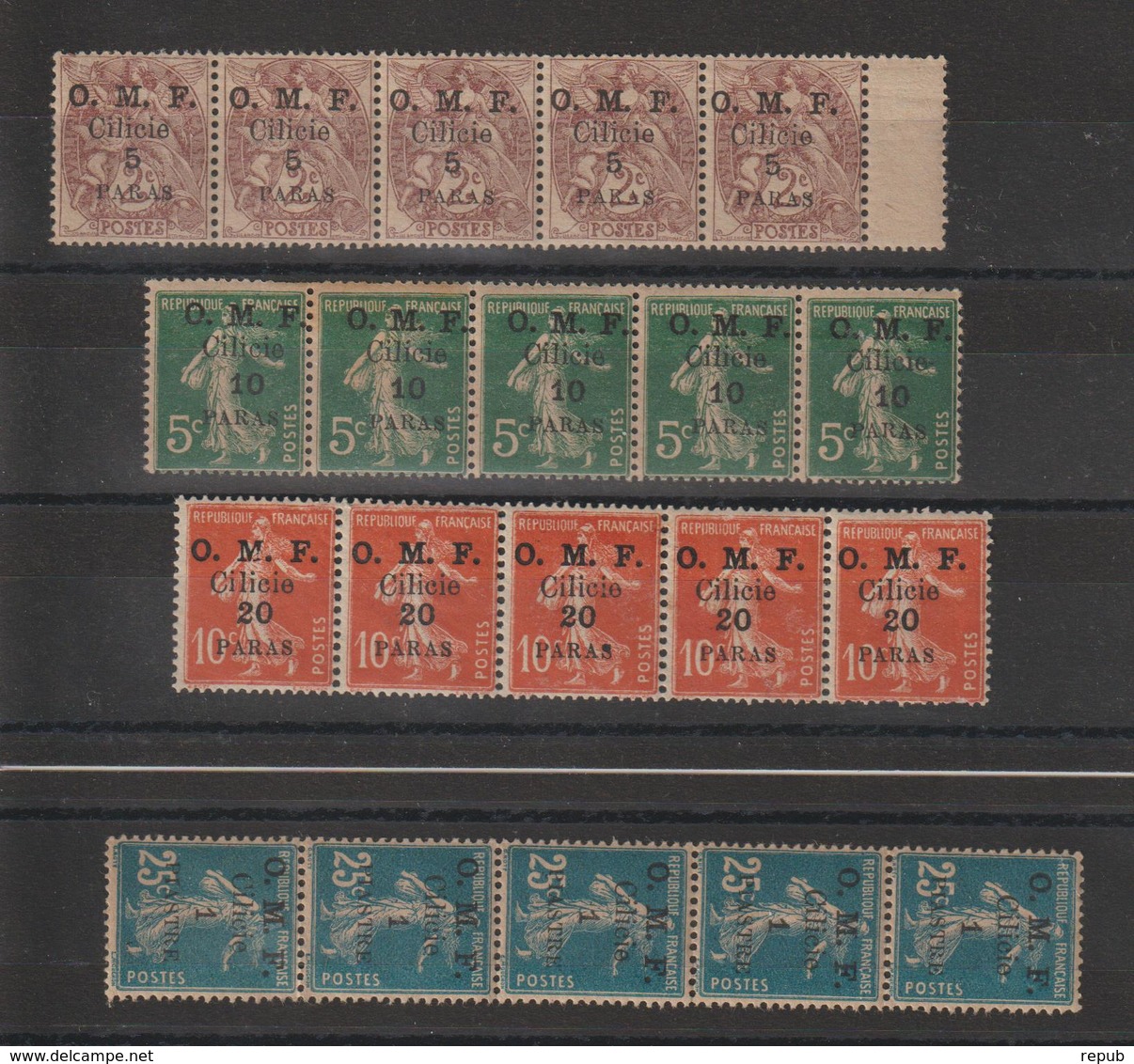 Cilicie 1920 Type Blanc 89 Et Semeuse 90 à 92 En Bandes De 5 Exemplaires ** MNH - Unused Stamps