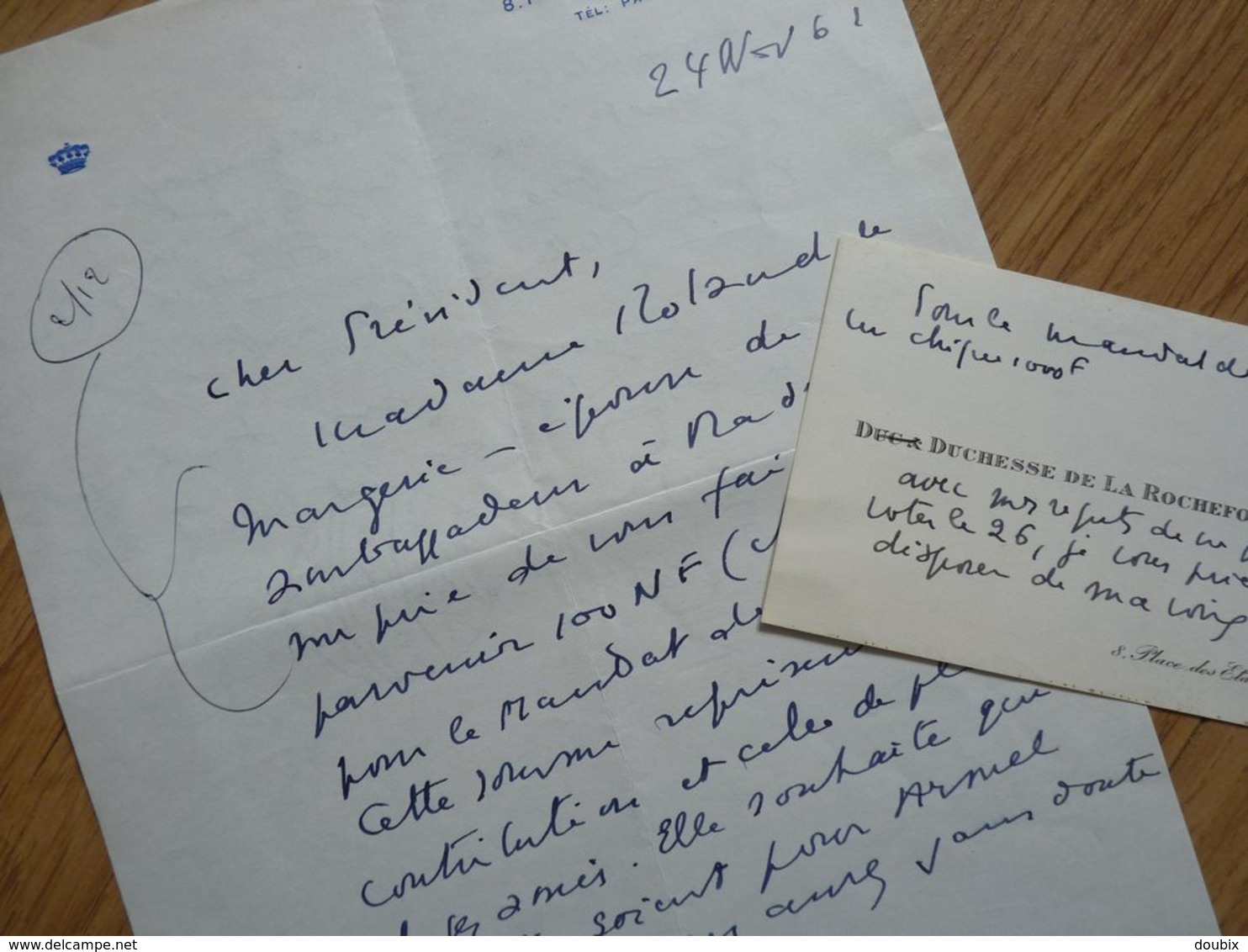 DUCHESSE Edmée DE LAROCHEFOUCAULD (1895-1991) Femme De Lettres. Jury FEMINA - 2 X AUTOGRAPHE à Pierre Béarn - Other & Unclassified