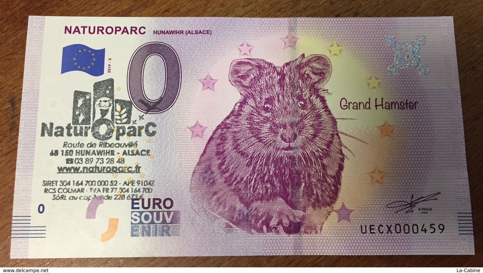 68 ALSACE NATUROPARC GRAND HAMSTER BILLET EURO SOUVENIR 2019 + TAMPON BANKNOTE 0 EURO SCHEIN MONEY - Otros & Sin Clasificación