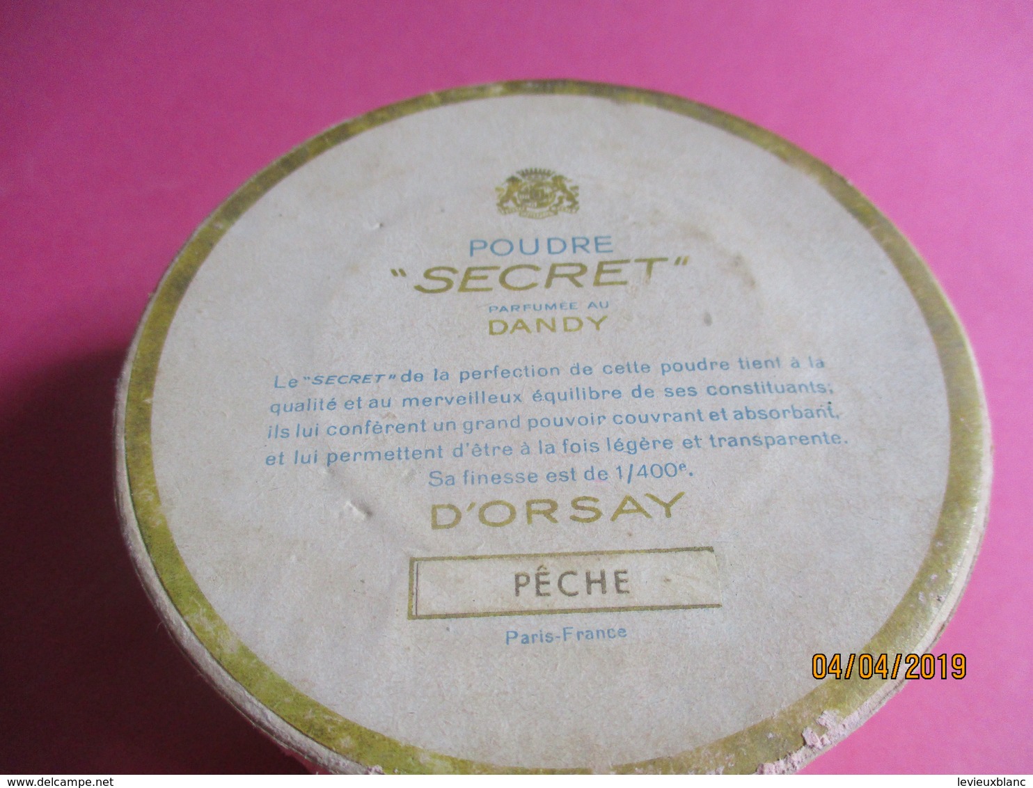 Maquillage/Boite de Poudre de riz/ D'ORSAY, Paris/ Poudre " Secret"/Parfumée au DANDY/ Pêche /Vers 1930-50    PARF187