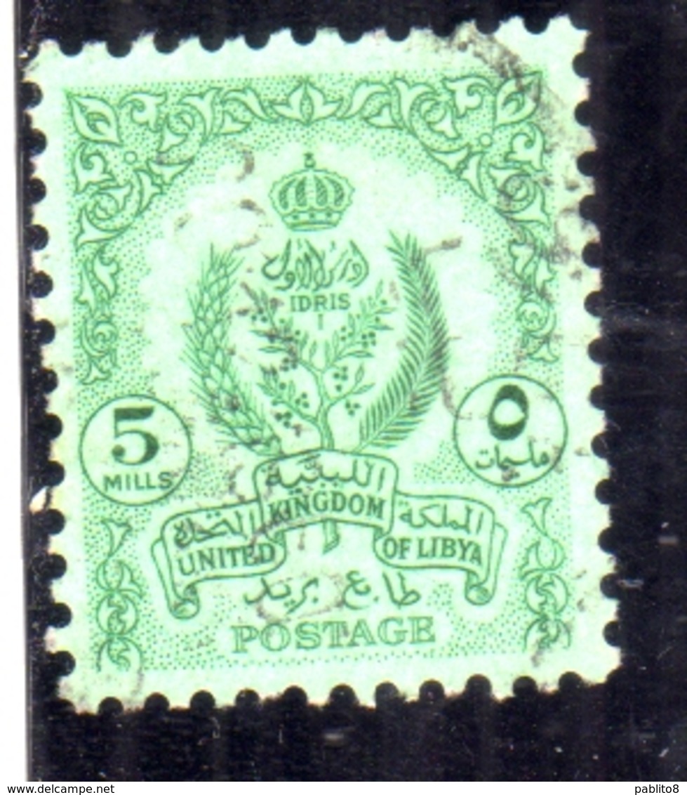 LIBYA LIBIA UNITED KINGDOM REGNO UNITO 1960 1961 STEMMA COAT OF ARMS 5m USATO USED OBLITERE' - Libia