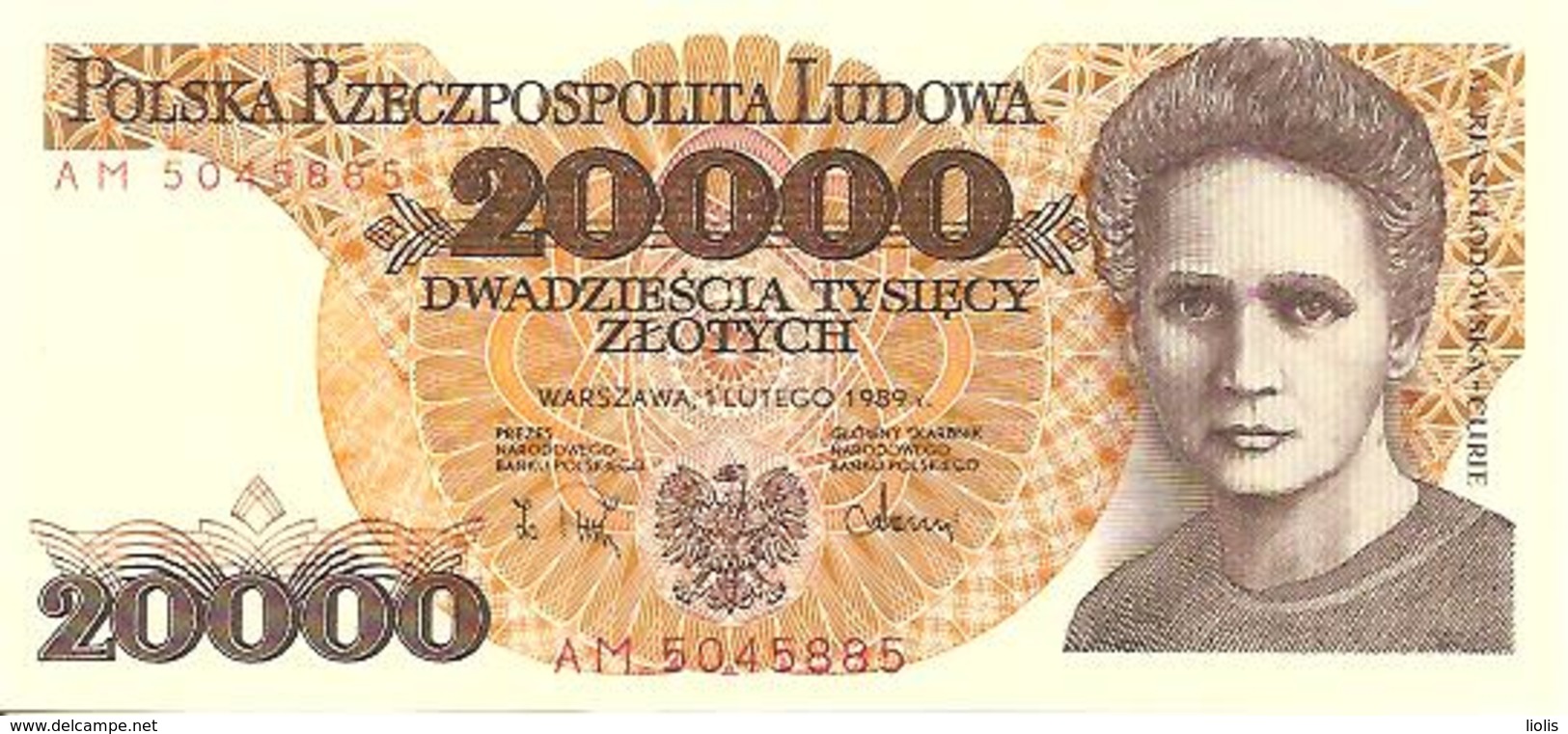 Poland  P-152a  20000 Zlotych  1989  UNC - Polonia