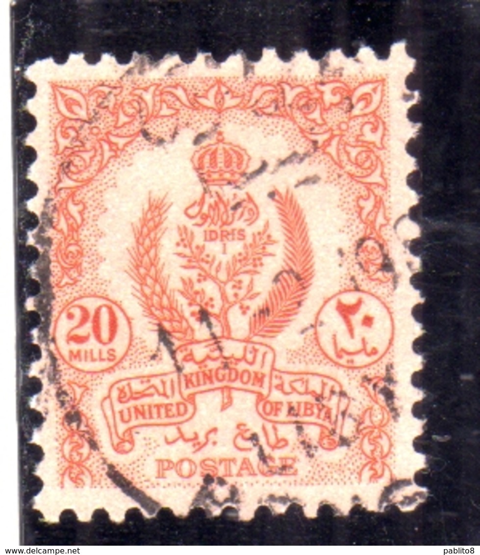 LIBYA LIBIA UNITED KINGDOM REGNO UNITO 1960 1961 STEMMA COAT OF ARMS 20m USATO USED OBLITERE' - Libia