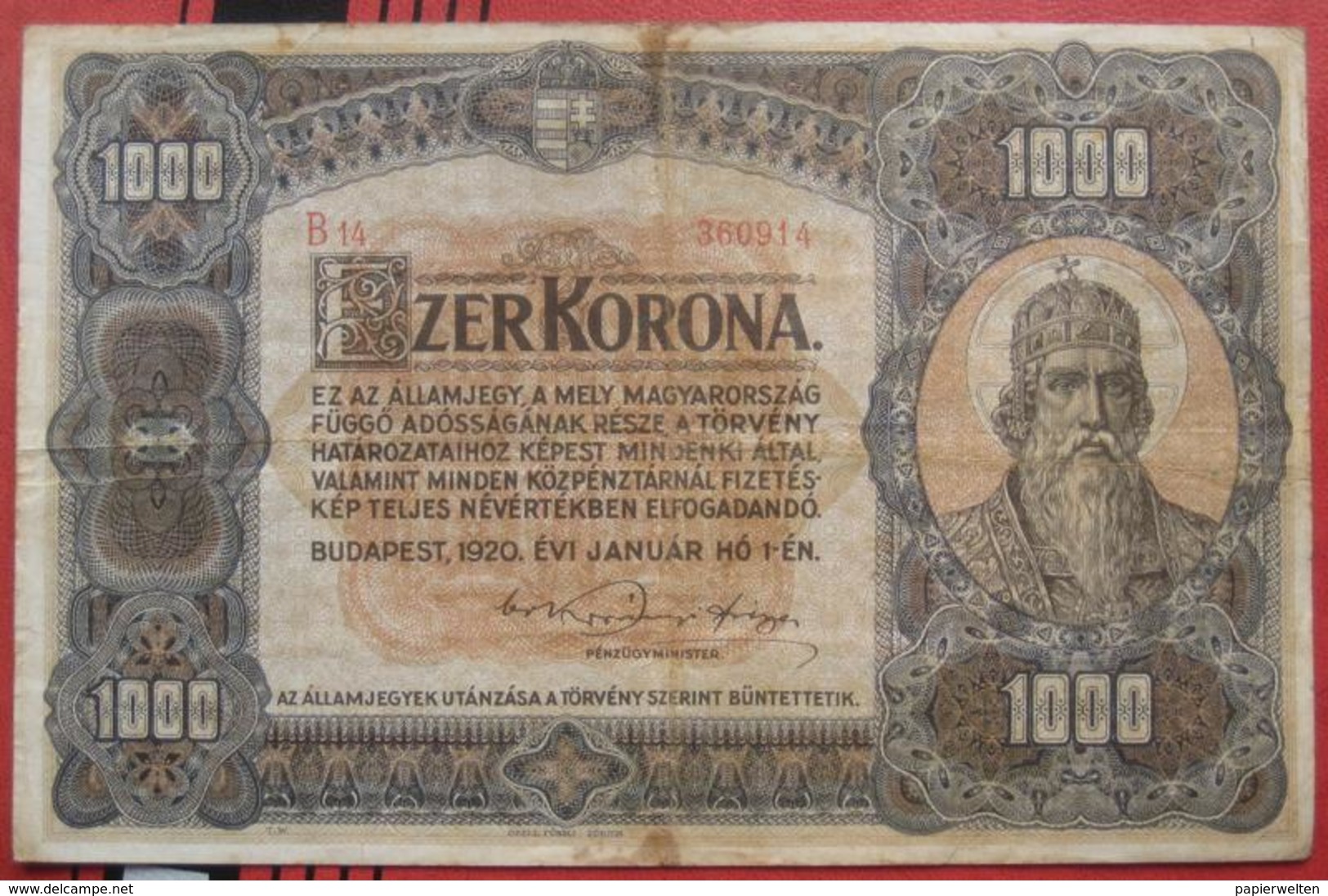 1000 / Ezer Korona 1920 (WPM 66) - Hongrie