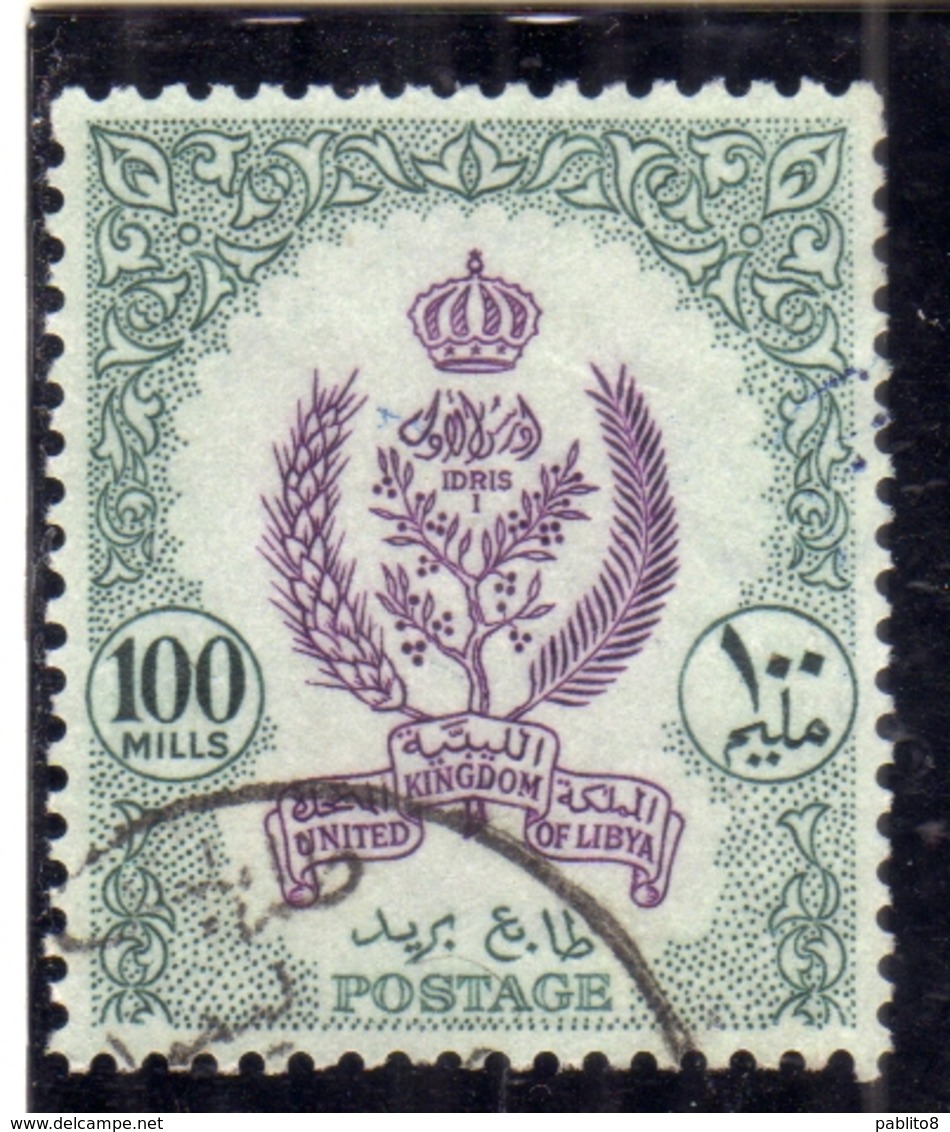 LIBYA LIBIA UNITED KINGDOM REGNO UNITO 1960 1961 STEMMA COAT OF ARMS 100m USATO USED OBLITERE' - Libia