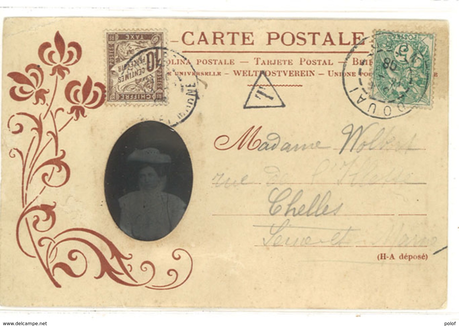 Carte Ajourée Avec Montage Photo (Portrait De Femme)  - CPA Taxée  -  (112373) - Dreh- Und Zugkarten