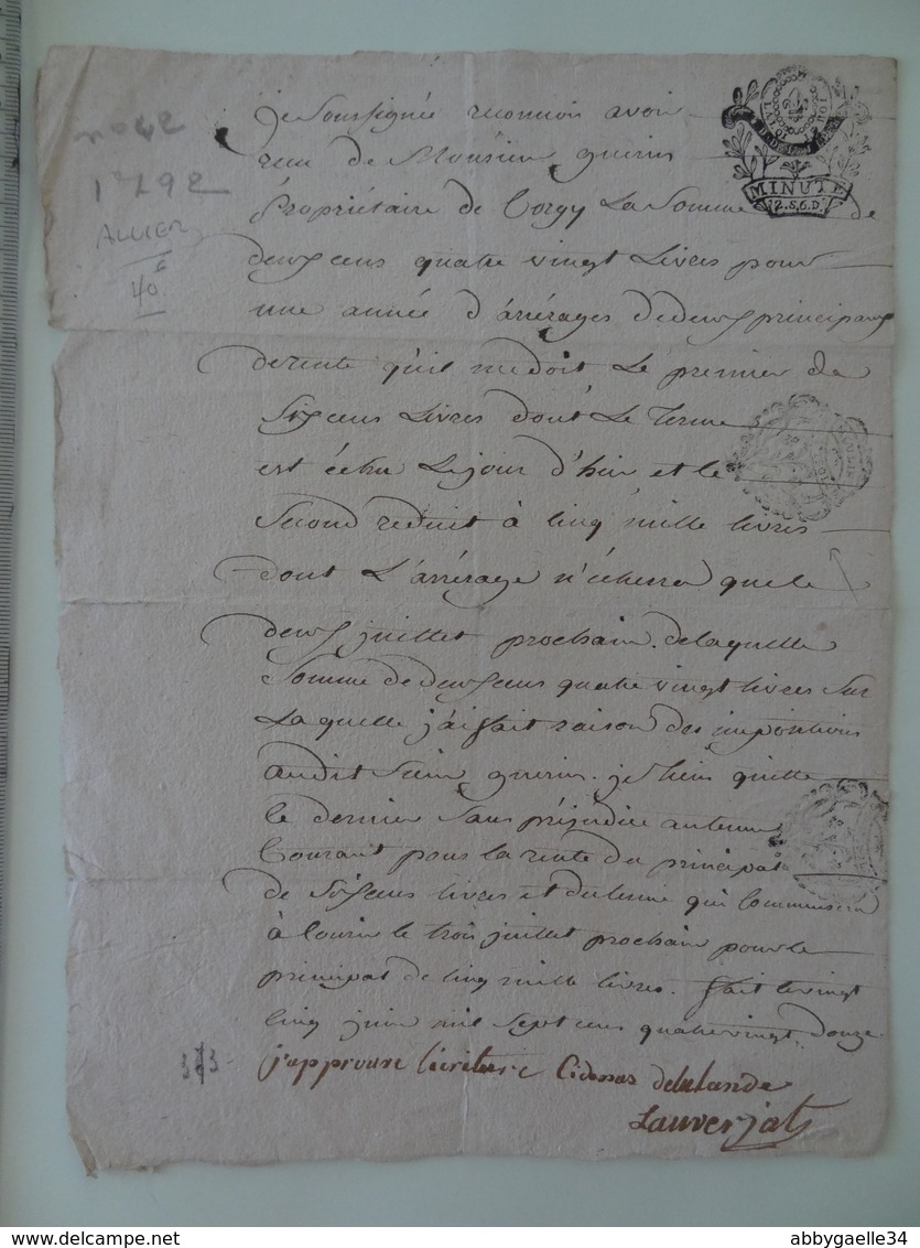 25 Juin 1792 (Allier) Papiers Timbrés De 2S 6D + 2x 1S 2D - Gebührenstempel, Impoststempel