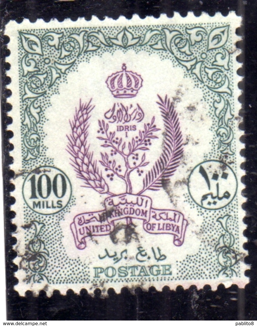 LIBYA LIBIA UNITED KINGDOM REGNO UNITO 1960 1961 STEMMA COAT OF ARMS 100m USATO USED OBLITERE' - Libia