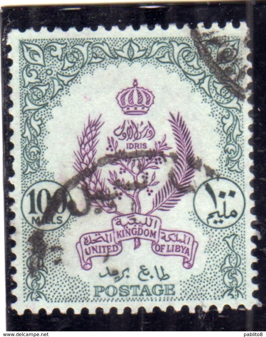 LIBYA LIBIA UNITED KINGDOM REGNO UNITO 1960 1961 STEMMA COAT OF ARMS 100m USATO USED OBLITERE' - Libia