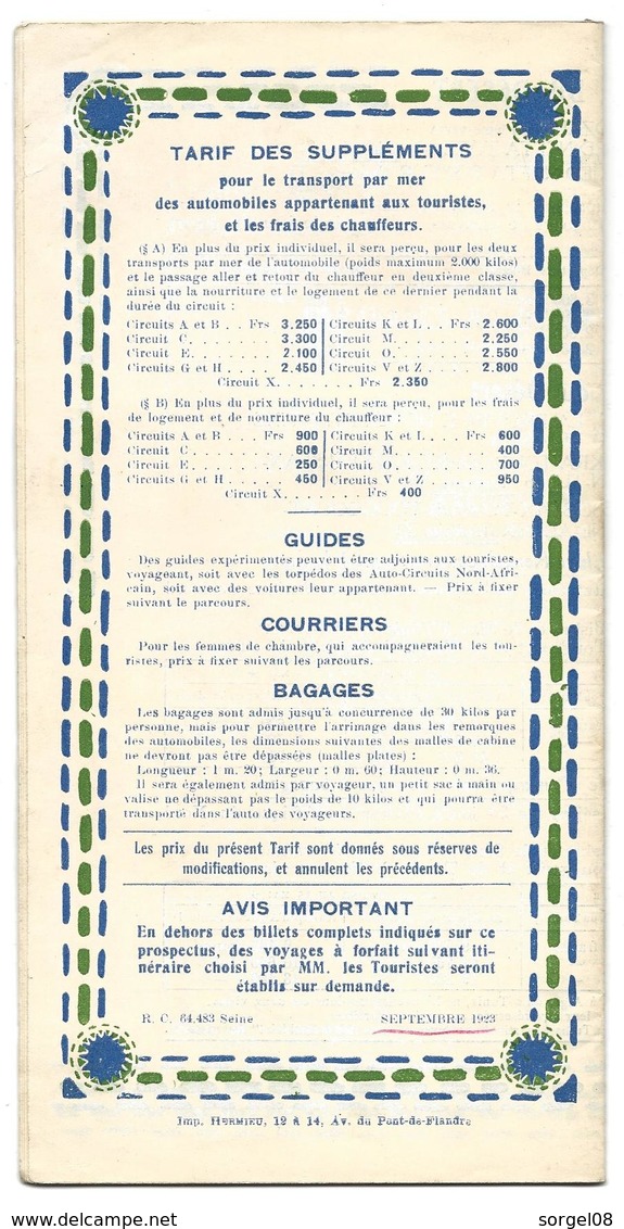 Dépliant Touristique Auto Circuits Nord Africains De La Cie Gle Transatlantique Maroc Algérie Tunisie   Années 1925/1930 - Dépliants Touristiques