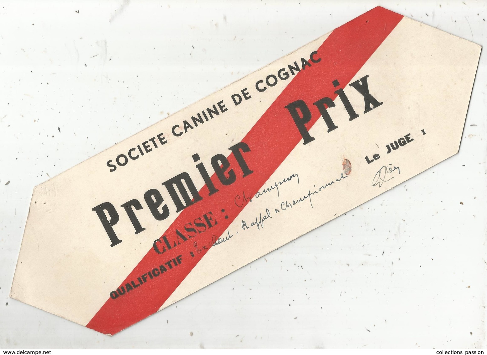 Plaque En Carton , Publicité , Société Canine De COGNAC ,premier Prix ,classe : Champion,1937,2 Scans, Frais Fr : 2.45e - Plaques En Carton