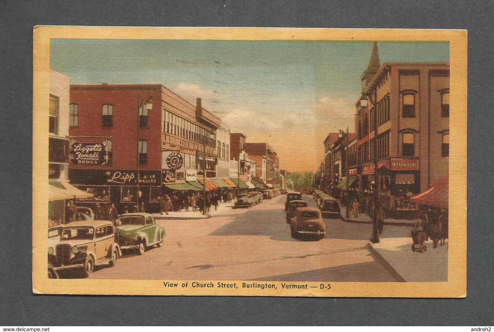 BURLINGTON  - VERMONT - VIEW OF CHURCH STREET - POSTMARKED 1946 NICE STAMP - BY McAULIFFE PAPER - Burlington