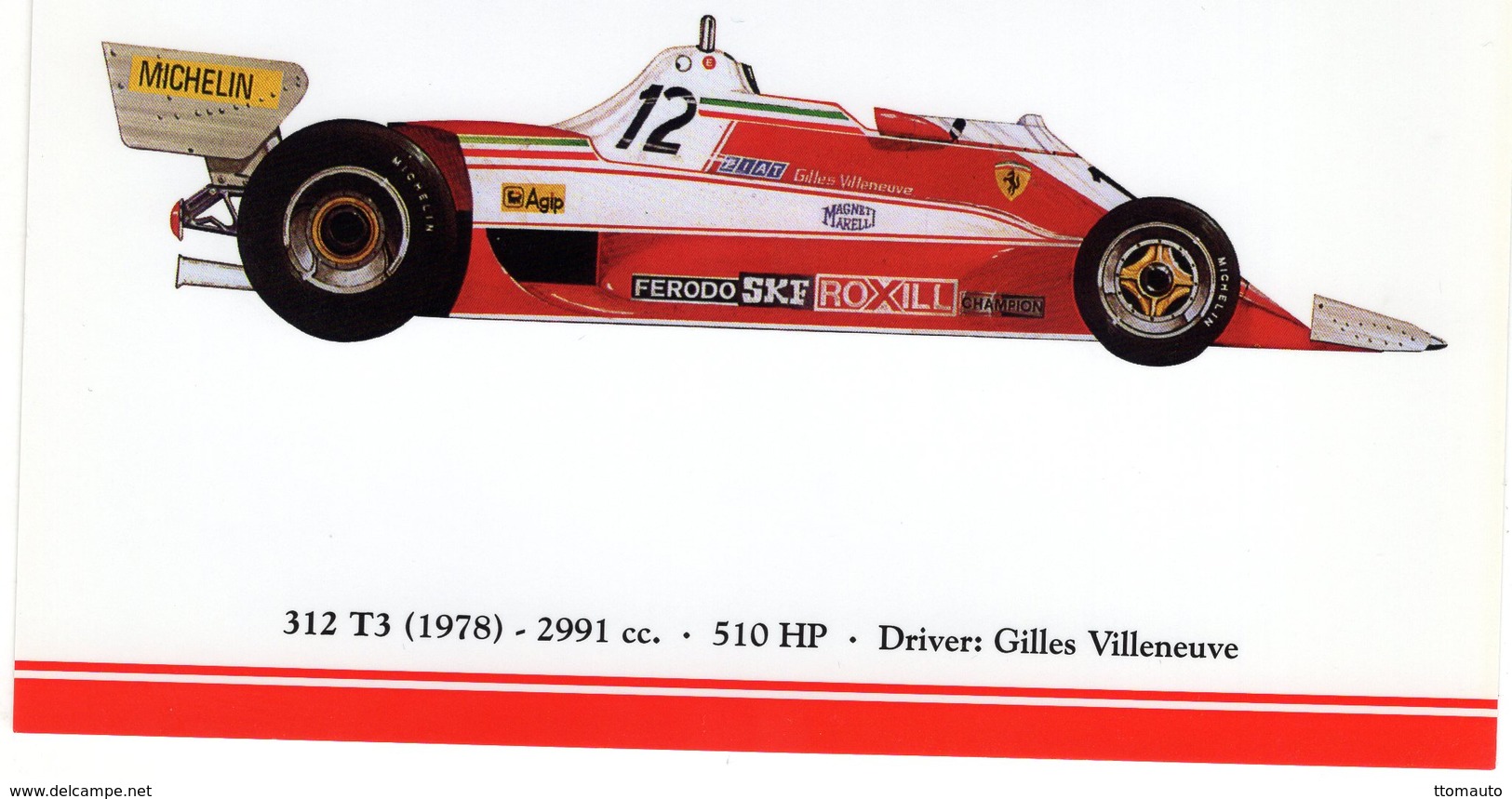 Ferrari F1/Grand Prix Cars  -  FERRARI 312 T3  - 1978 - Pilote: Gilles Villeneuve   -  Carte Postale - Grand Prix / F1