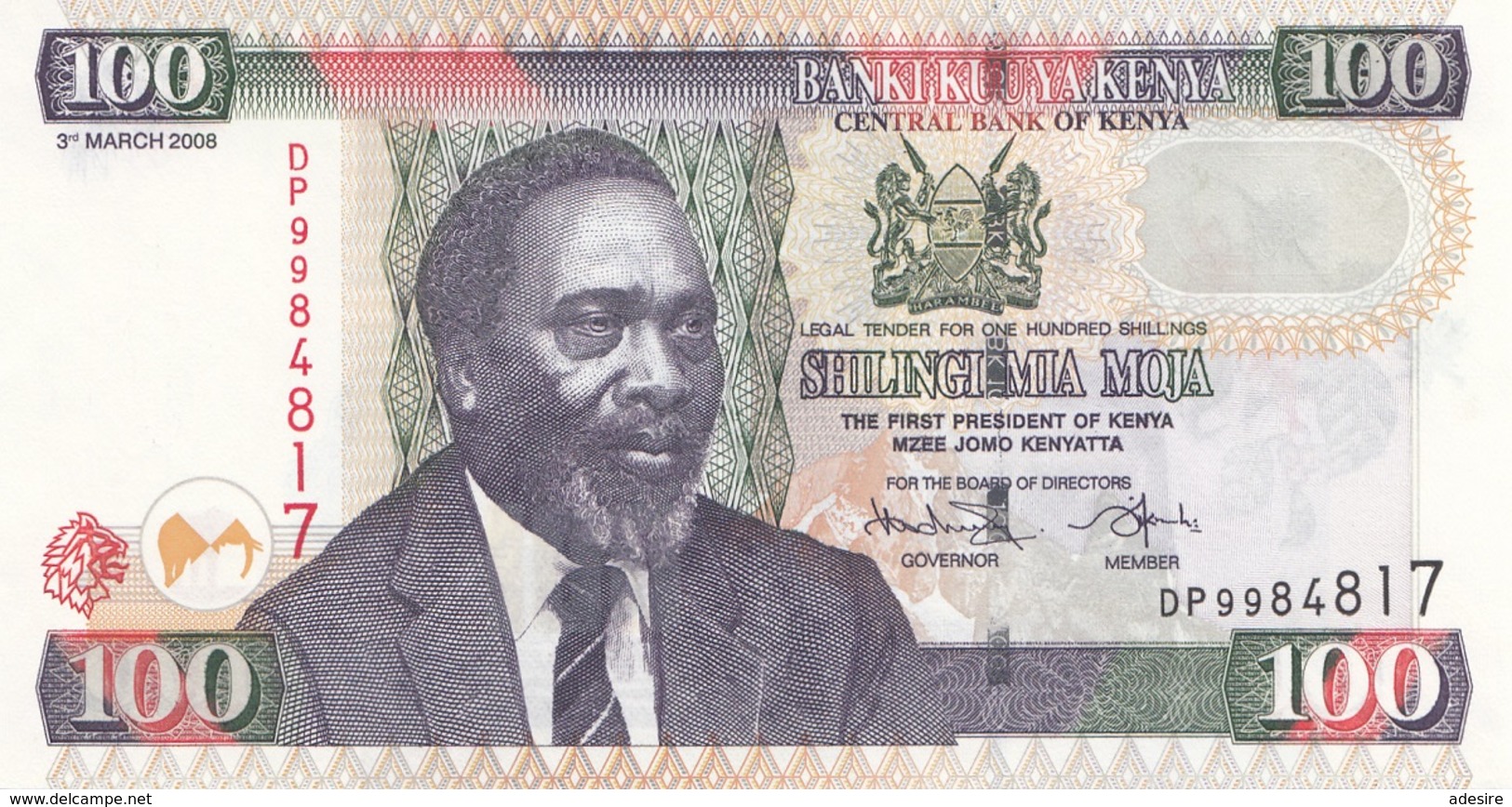 100 Schilling 2008, Banknote Aus KENYA, Gute Erhaltung (Kenyatta International Conference Centre Und Statue Kenyat ... - Kenia