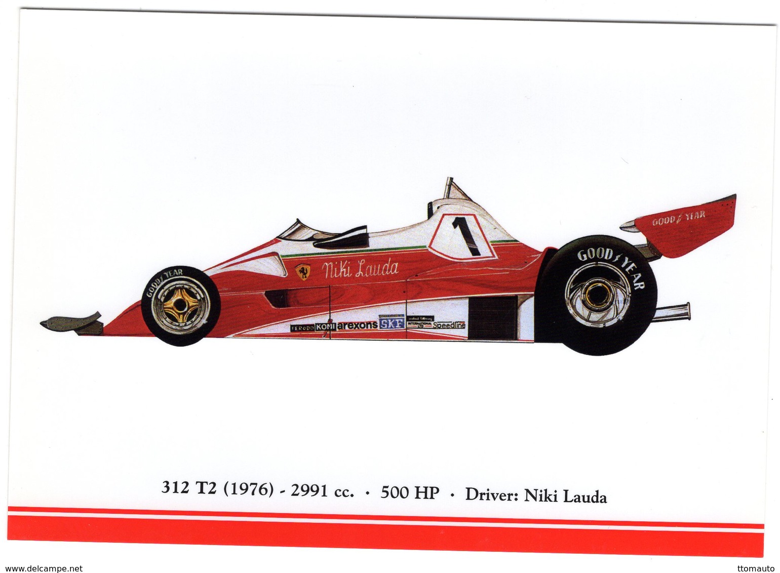 Ferrari F1/Grand Prix Cars  -  FERRARI 312 T2  - 1976 - Pilote: Niki Lauda   -  Carte Postale - Grand Prix / F1