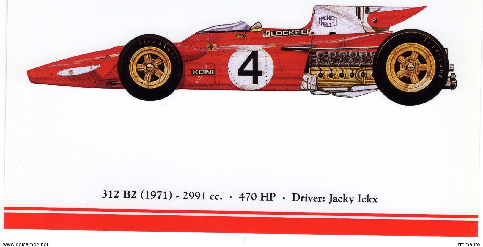 Ferrari F1/Grand Prix Cars  -  FERRARI 312 B2  - 1971 - Pilote: Jacky Ickx   -  Carte Postale - Grand Prix / F1