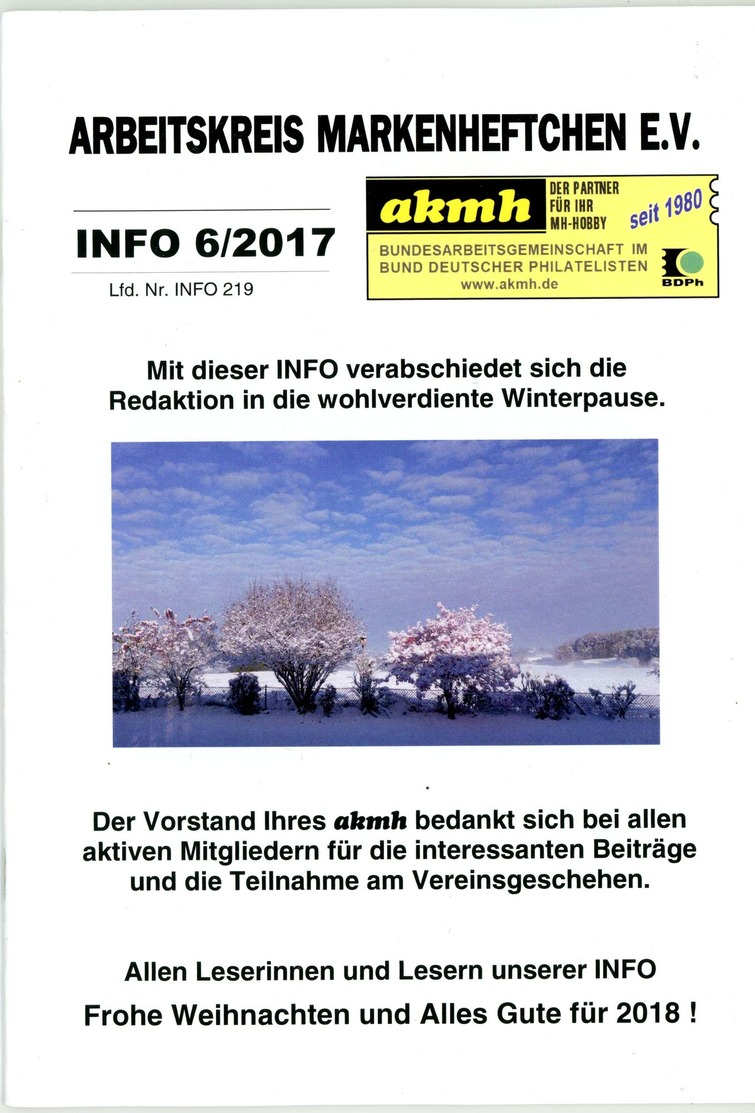 Arbeitskreis Markenheftchen - Rundschreiben 6 Aus 2017 - Deutsch (ab 1941)