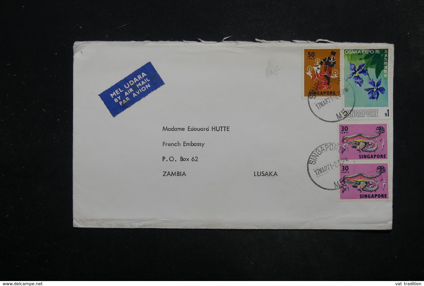 SINGAPOUR - Enveloppe De Singapour Pour La Zambie En 1971, Affranchissement Plaisant - L 27341 - Singapour (1959-...)