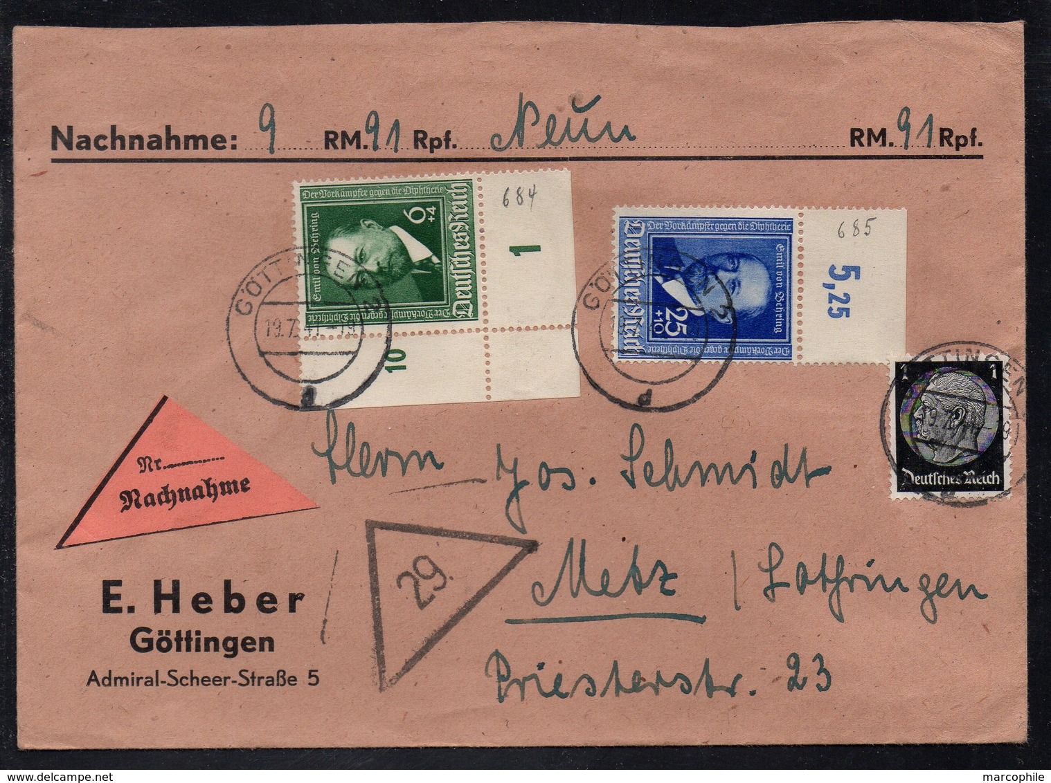 GÖTTINGEN - ALLEMAGNE - III REICH / 1941 LETTRE  CONTRE REMBOURSEMENT POUR METZ - NACHNAHME (ref 7687g) - Briefe U. Dokumente