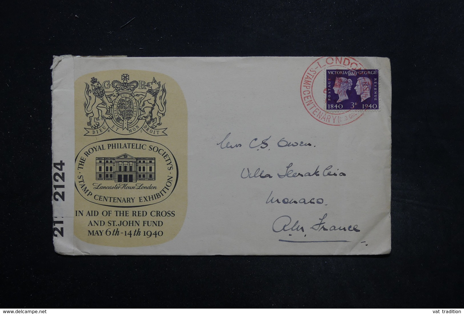 ROYAUME UNI - Enveloppe Du Centenaire Du Timbre En 1940 Pour Monaco , Contrôle Postal - L 27345 - Marcophilie