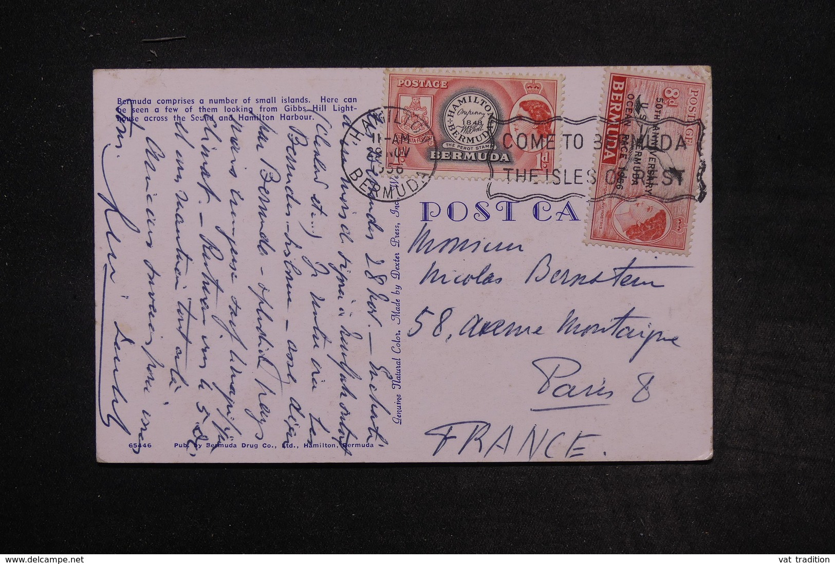 BERMUDES - Affranchissement Plaisant De Hamilton Sur Carte Postale En 1956 Pour Paris - L 27353 - Bermuda