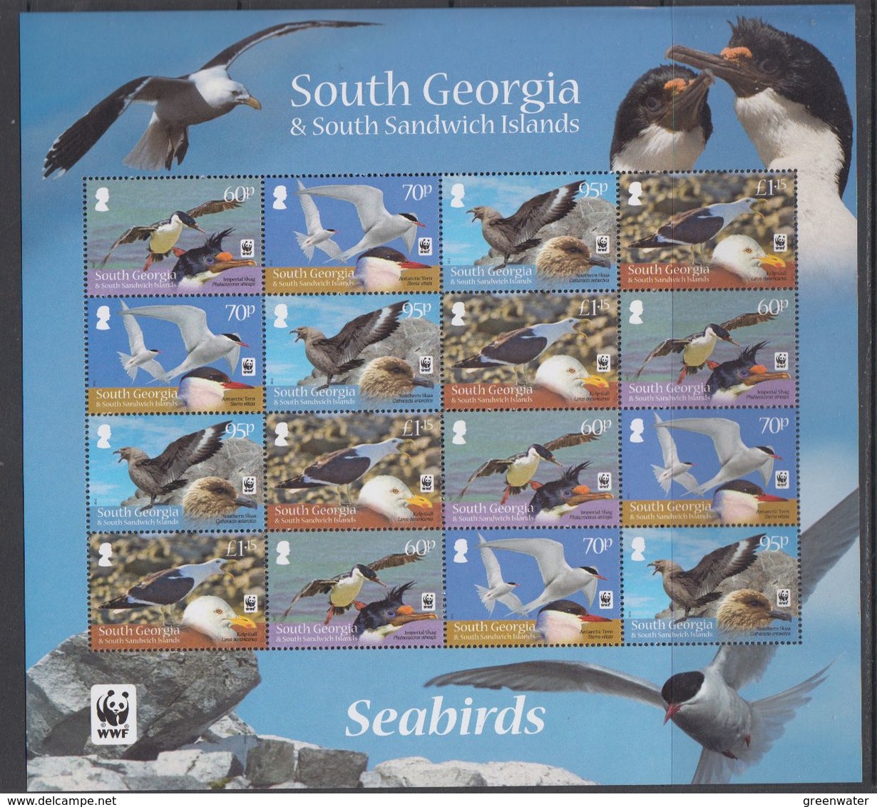 South Georgia 2012 Seabirds / WWF 16v In Sheetlet (not Offered As Sheetlet) ** Mnh (F7705) - Zuid-Georgia