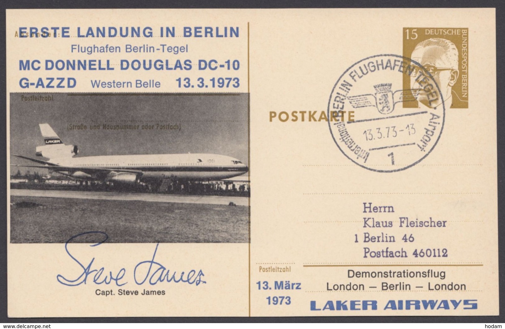 P 81, Zudruck "1.Landung DC 10", Pass. Stempel - Postcards - Used