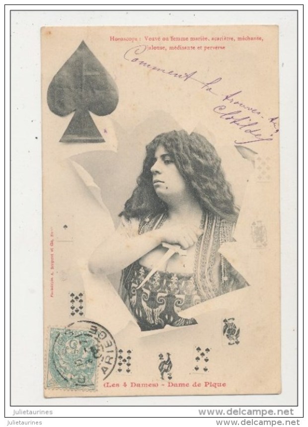 CARTE A JOUER BERGERET PHOTOTYPIE LES 4 DAMES DAME DE PIQUE  CPA BON ETAT - Playing Cards