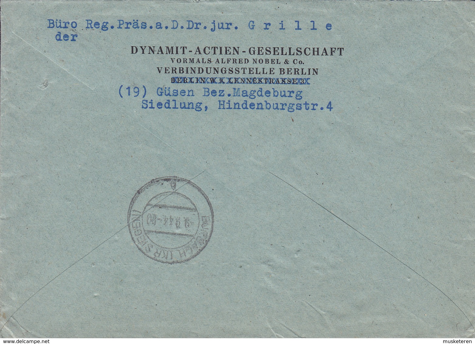 Germany Deutsches Reich Registered Einschreiben Label GÜSEN B Magdeburg 1944 Cover Brief DYNAMIT Alfred Nobel WÜRGENDORF - Briefe U. Dokumente
