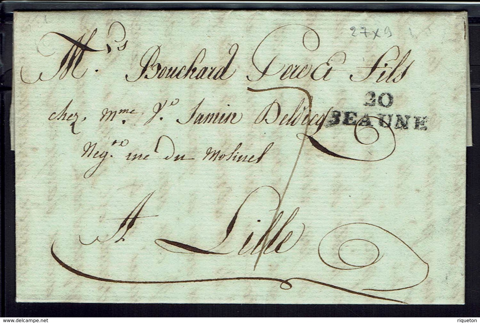 FR - Marque "20 BEAUNE" Lettre Du 25 Ventose An 10 Pour Lille - Commerce De Bons Vins - Taxe 7 Décimes De Port Dû - B/TB - 1801-1848: Voorlopers XIX