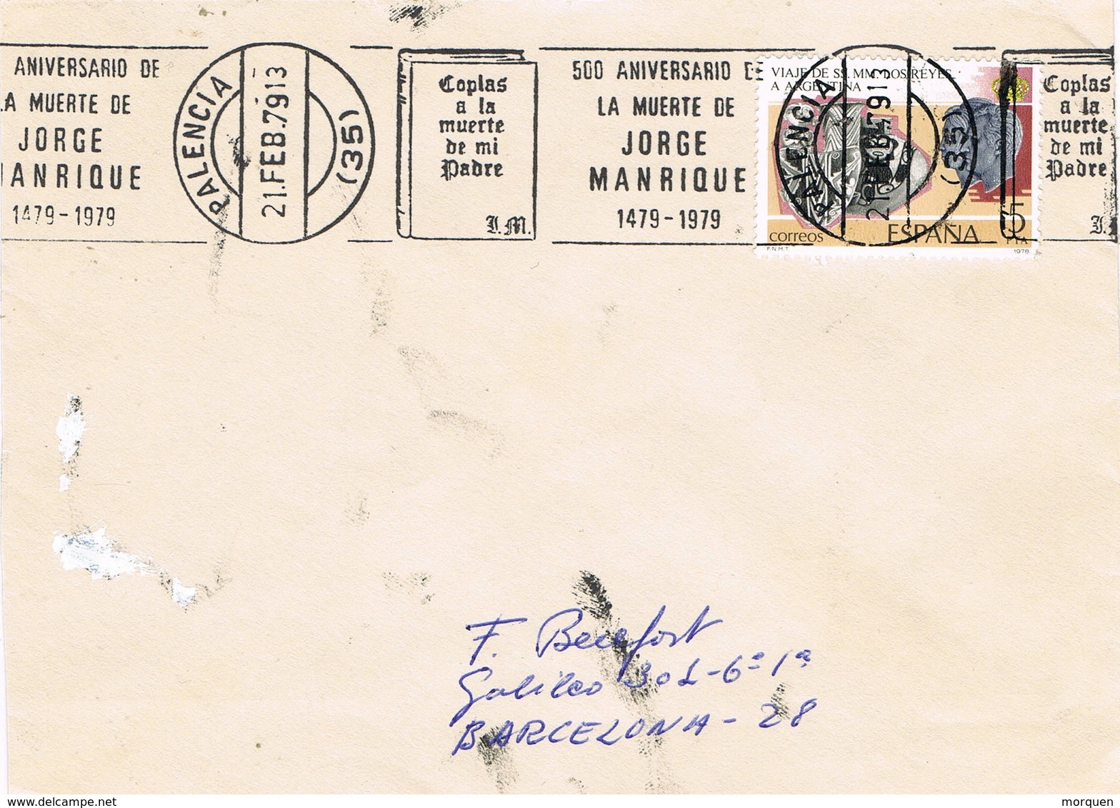 32208. Carta PALENCIA 1979. Rodillo Especial 500 Años Muerte JORGE MANRIQUE, Literatura - Cartas & Documentos