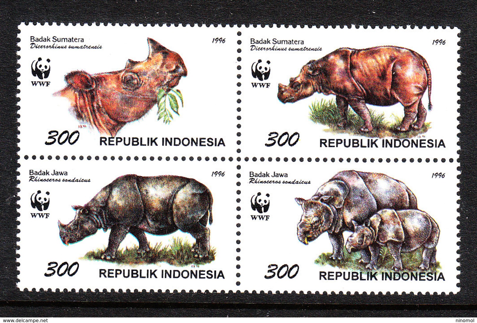 Indonesia - 1996. Rinoceronti. Rhinos. Complete MNH Series - Rinocerontes