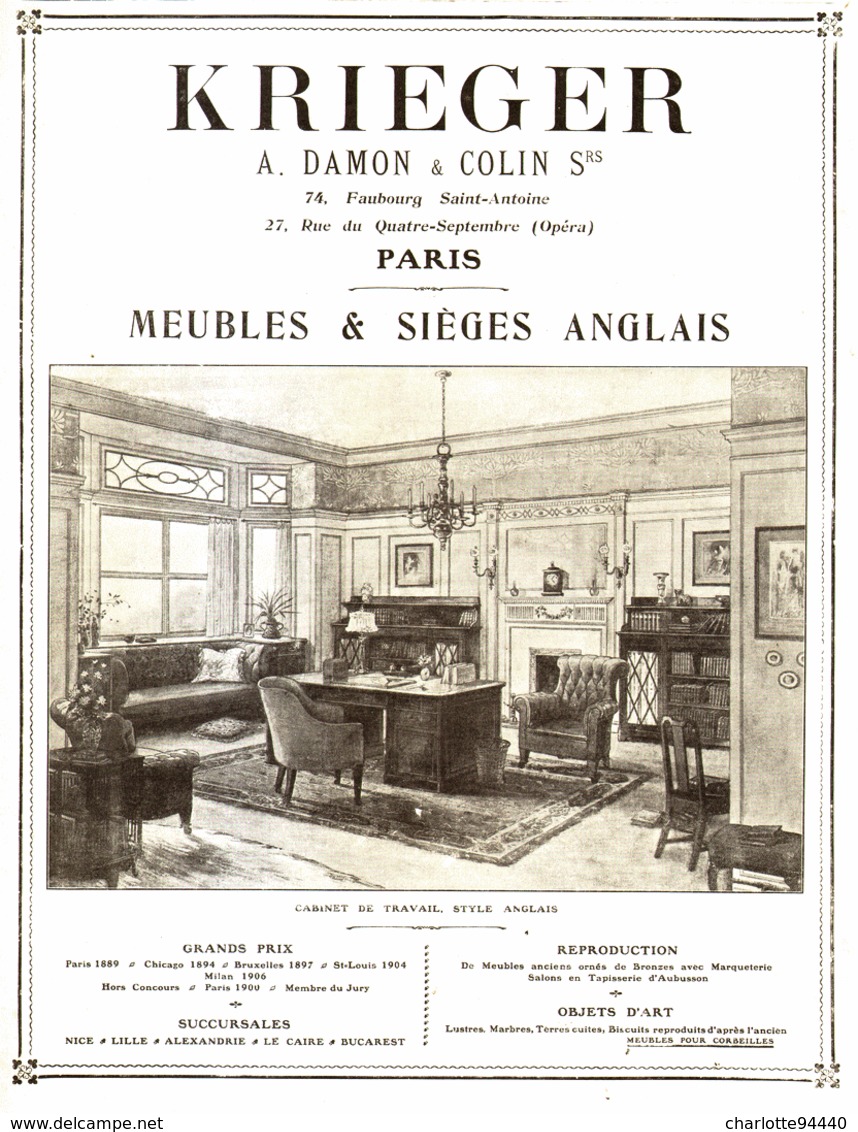 PUB MEUBLES ( ART-DECO ) " KRIEGER " 1908 ( 4 ) - Other & Unclassified