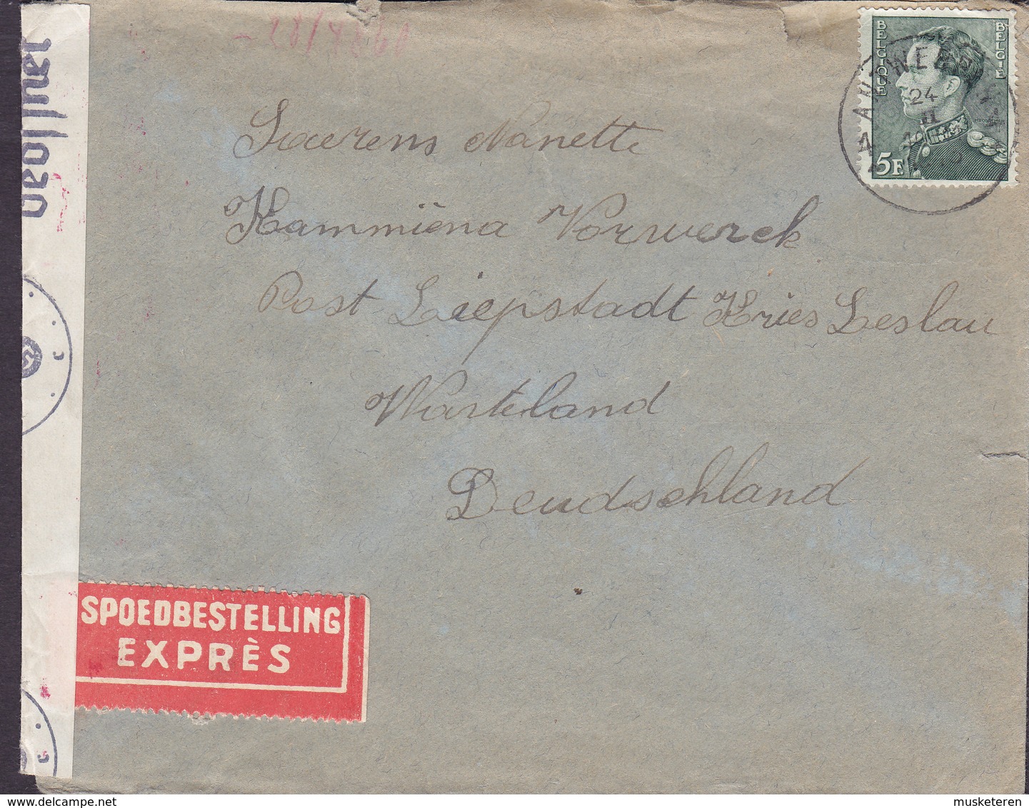 Belgium SPOEDBESTELLING Exprés Label (Misplaced Print) ANTWERPEN 1943 Cover 'OKW' Censor Zensur Label (2 Scans) - Weltkrieg 1939-45 (Briefe U. Dokumente)