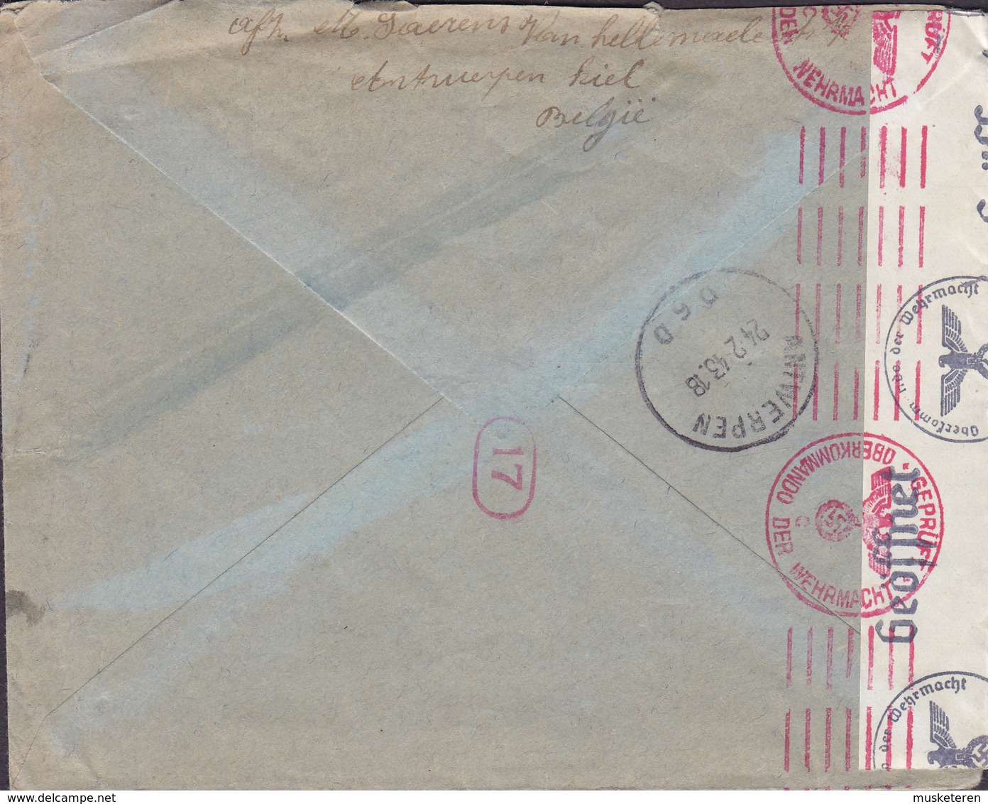 Belgium SPOEDBESTELLING Exprés Label (Misplaced Print) ANTWERPEN 1943 Cover 'OKW' Censor Zensur Label (2 Scans) - Weltkrieg 1939-45 (Briefe U. Dokumente)