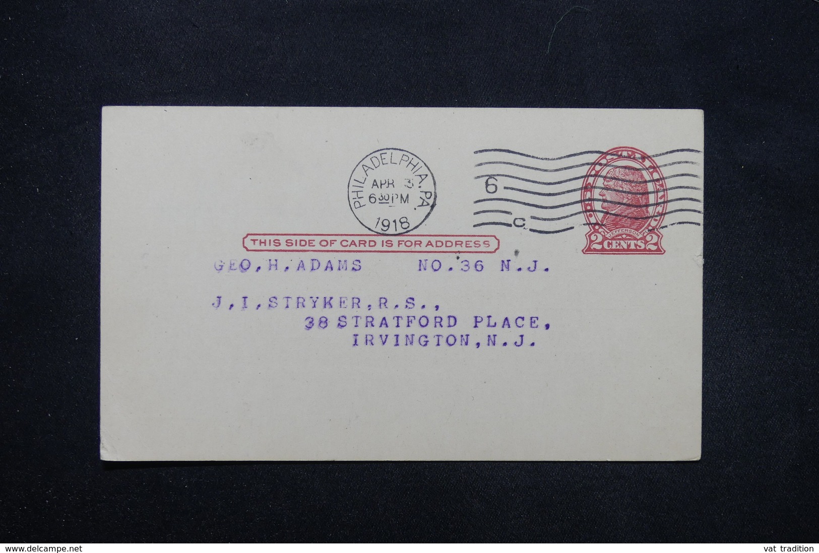 ETATS UNIS - Entier Postal Commerciale De Philadelphie Pour Irvington En 1918 - L 27395 - 1901-20