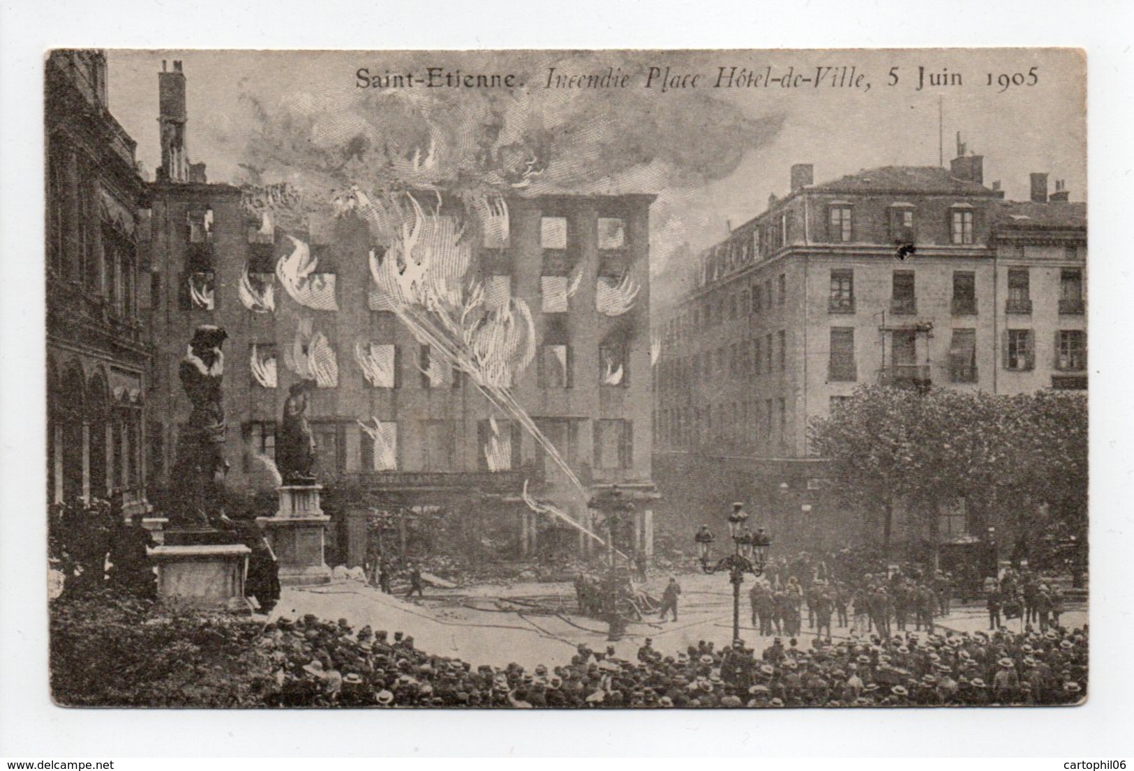 - CPA SAINT-ETIENNE (42) - Incendie Place Hôtel-de-Ville, 5 Juin 1905 (grande Animation) - - Saint Etienne