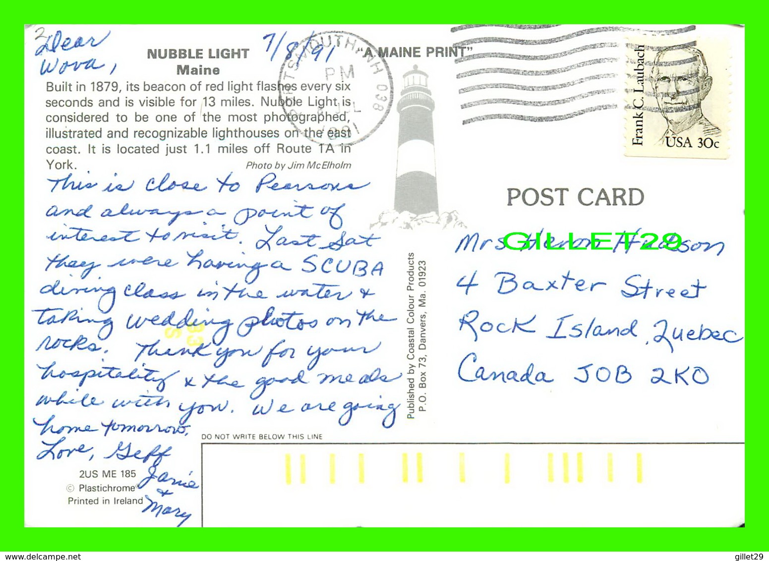 YORK, MAINE - NUBBLE LIGHT, CAPE NEDDICK - TRAVEL IN 1991 - LIGHTHOUSE - COASTAL COLOUR PRODUCTS - - Autres & Non Classés