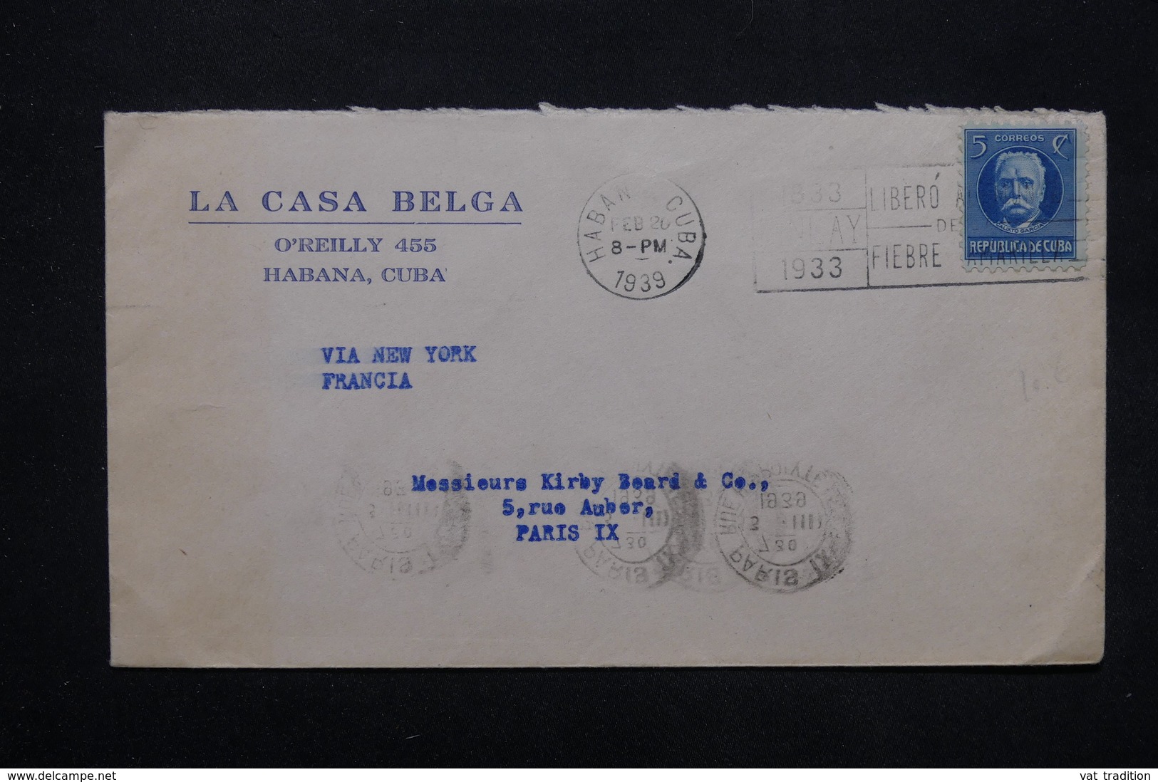 CUBA - Enveloppe De La Havane Pour Paris En 1939 Via New York - L 27406 - Lettres & Documents