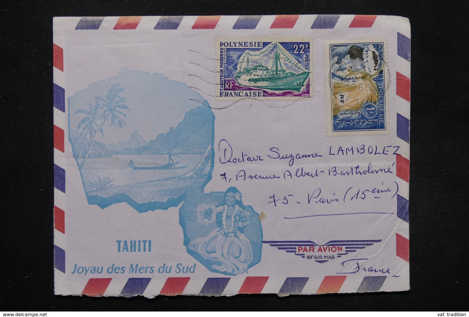 POLYNÉSIE - Enveloppe Touristique De Papeete Pour Paris En 1968 , Affranchissement Plaisant - L 27407 - Storia Postale