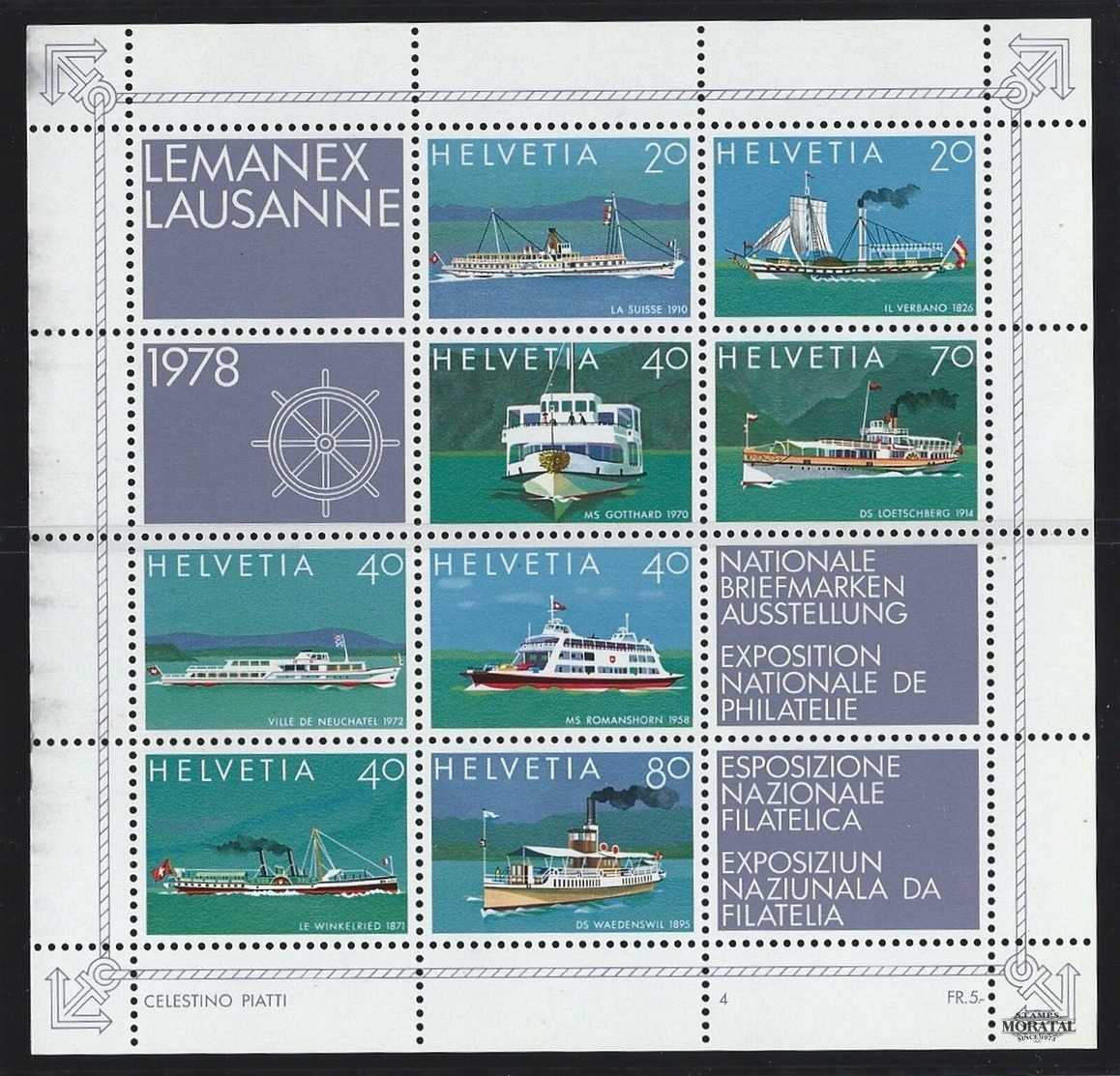 SWITZERLAND, 1978 Lemanex 78 S/s  MNH (BOATS-SHIPPING) - Neufs