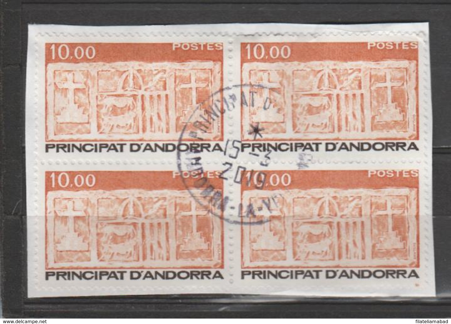ANDORRA COREO FRANCES BLOQUE DE 4 SELLOS USADOS FACIAL 6,10€(M.6) - Used Stamps