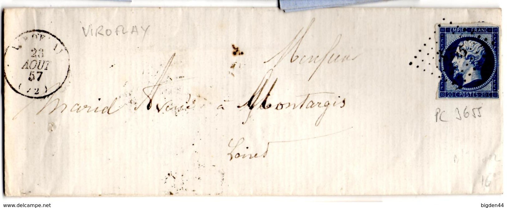 Lettre De Viroflay PC 3655 (23.08.1857) Pour Montargis - 1862 Napoléon III