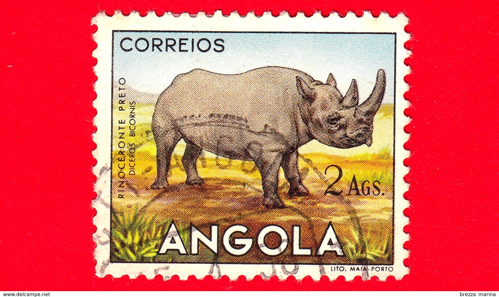 ANGOLA - Usato - 1953 - Fauna Africana - Animali - Rinoceronte - 2 - Angola