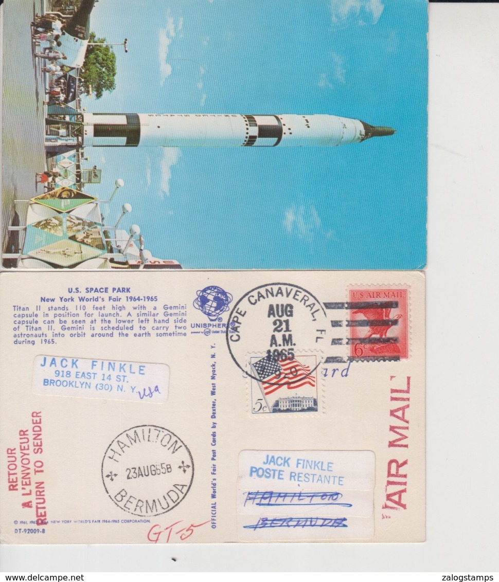 1965 Gemini In To The Space The Time Postcard Posted From Space Center To Bermuda & Return To USA (A-2300-special-1) - Bermudes