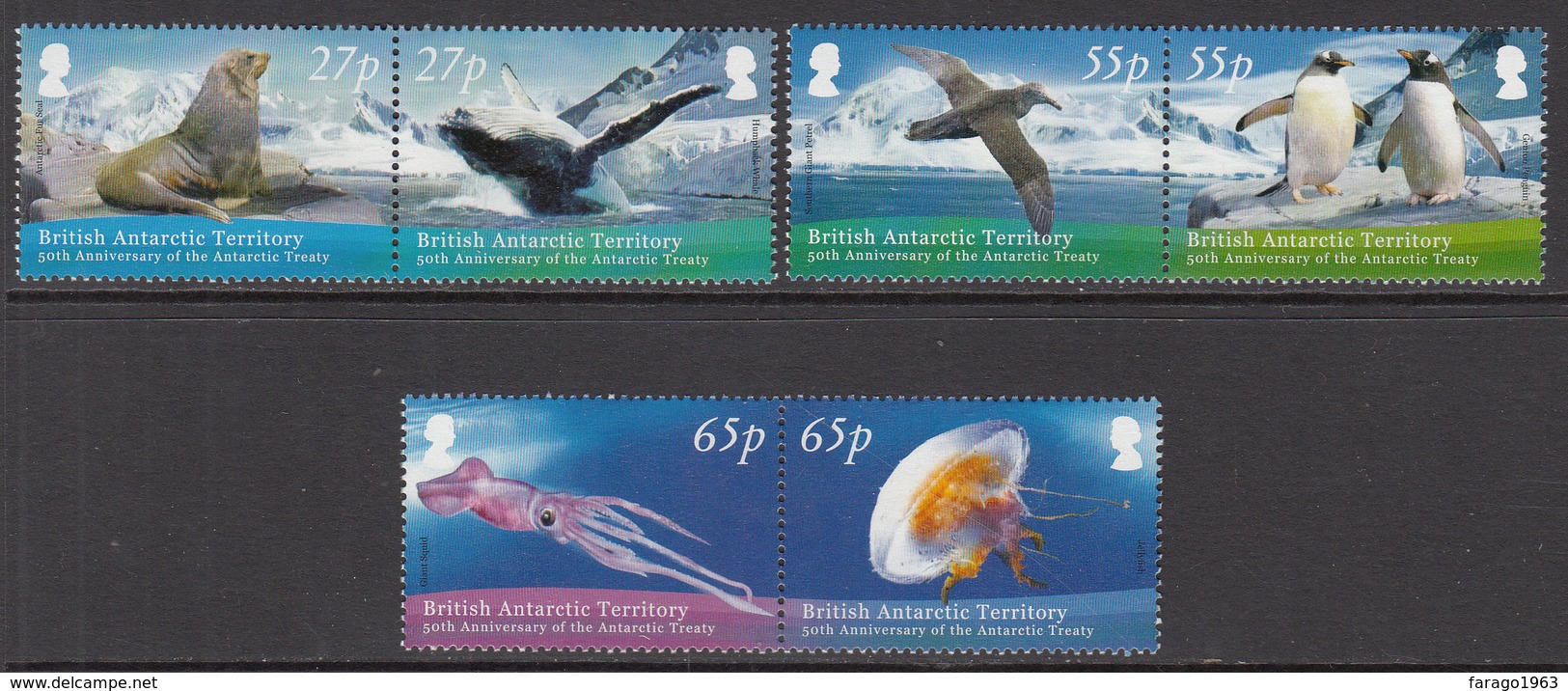 2009 British Antarctic Territory Treaty Seal Whale Birds   Complete Set Of 6 (in Pairs) MNH - Unused Stamps