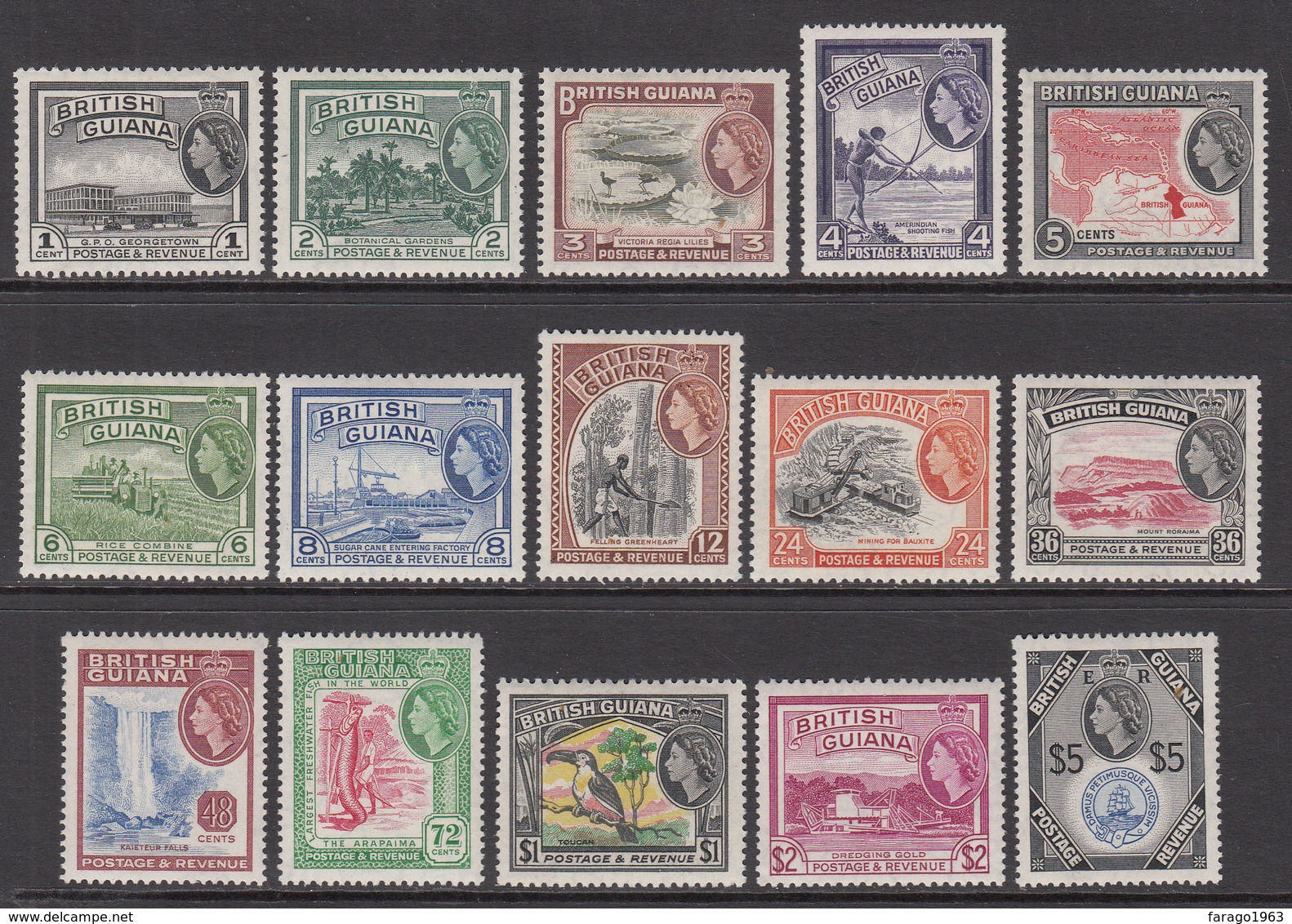 1954 British Guinea  Definitives Trees Toucan Birds Coat Of Arms Complete Set Of 15 MNH - Guyana Britannica (...-1966)